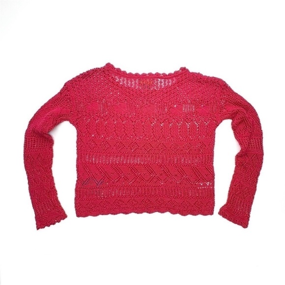 Polo Ralph Lauren Girl’s Sweater Size 6X Raspberry Red Cotton Knit Crocheted NWT - Picture 2 of 6